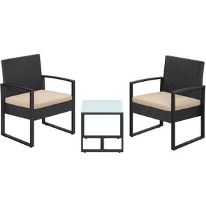 Ensemble table et chaise de jardin Ensemble table et chaises de jardin SONGMICS - Noir et beige - 2 fauteuils et 1 table - Métal