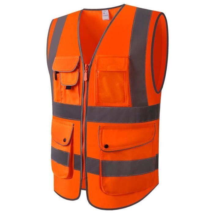 Gilet de sécurité réfléchissant Orange Fluorescent, avec poches, fermeture  à glissière sur le devant, gilet de [2631E78] - Cdiscount Auto