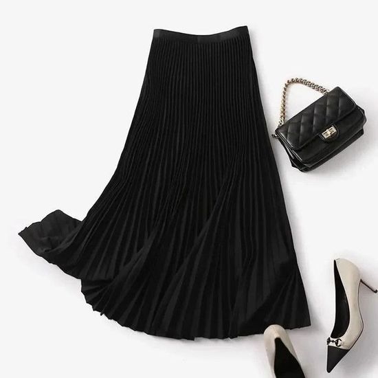 Jupe Mi-longue En Satin Brillant - Taille Haute élastique, Plissée, Pour L'été