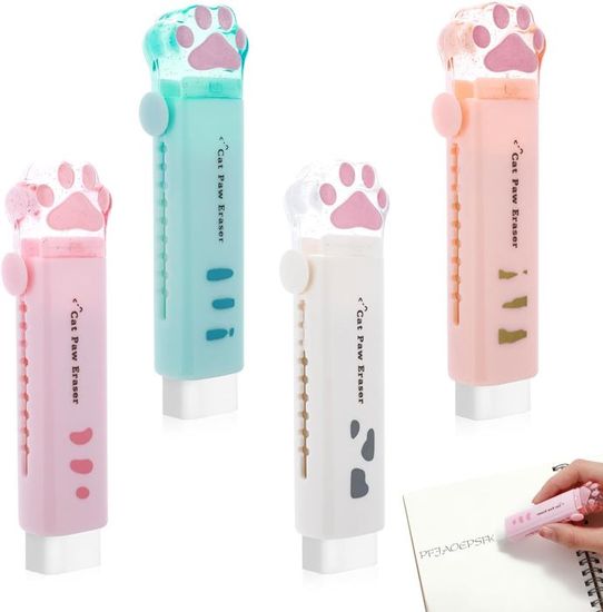 Set Papeterie Kawaii Patte De Chat – Règle, Gomme Rétractable, Taille-Crayon – Rose Tendance – Rentrée Scolaire Ou Cadeau