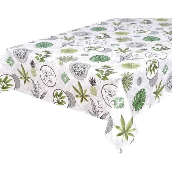 Nappe En Toile Cirée Lavable 350x140 Cm - Motif Floral Vert, Imperméable, Pour Jardin, Cuisine, Repas En Famille - 3