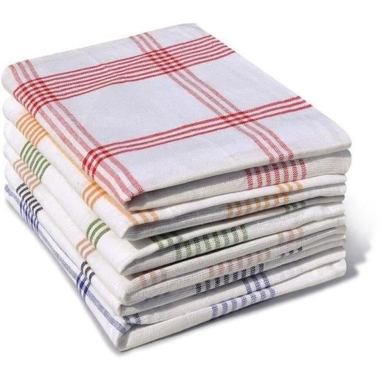 Lot De 5 Torchons Cuisine 45x65 Cm - 100% Coton Super Absorbant, Design Carreaux Noir Et Blanc