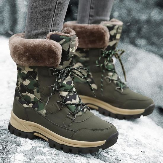 Bottes Femme Chaussures Coton Bottines Hiver Impermeable Bottes de Neige Fourree Chaude Courtes Bottines Armee verte Cdiscount Chaussures