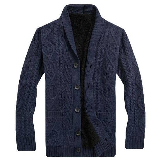 Cardigan Homme Zippé En Maille - Doublure Polaire Chaud - Col Droit - 50% Acrylique, 50% Polyester - Automne/Hiver - 11
