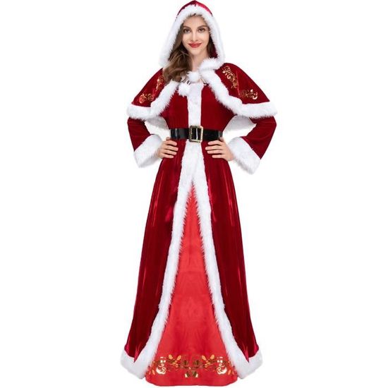 Costume Déguisement Mère Noël Robe Col V Patineuse Princesse Manche