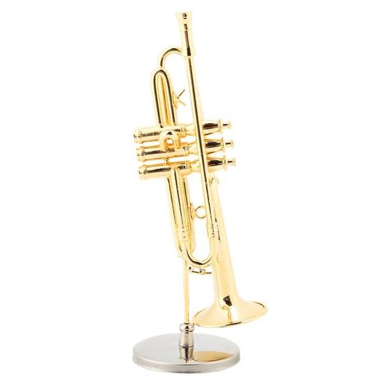 Qiilu ornements d'instruments Réplique de trompette miniature avec support  et étui modèle d'instrument plaqué or ornements