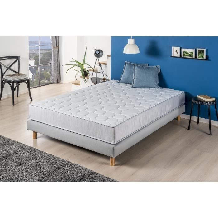 Ensemble Matelas + sommier 140x190 cm - 580 Ressorts ensachés - 5 zones de confort - 19 cm - Ferme -