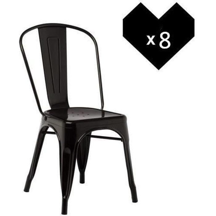 JINKEEY Lot de 8 Chaises en métal Design Industriel Noir 43 x46 x85 cm
