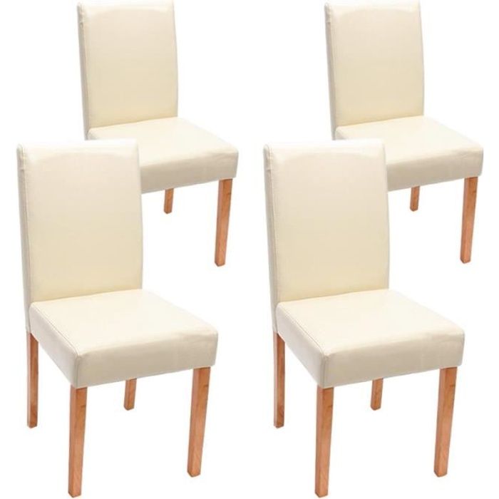 Lot de 4 chaises de séjour Littau, cuir reconstitué, crème, pieds clairs