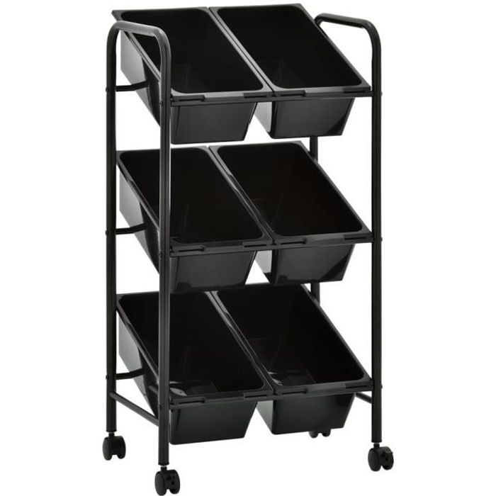 Chariot de rangement pour jouets à 6 tiroirs - Meuble de rangement à roulettes - Desserte Billot Noir Plastique