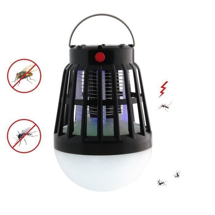 Lanterne de camping,2 en 1 solaire nuit lampe ampoule LED & anti-moustique Zapper - Imperméable à l'eau, Rechargeable via USB ou