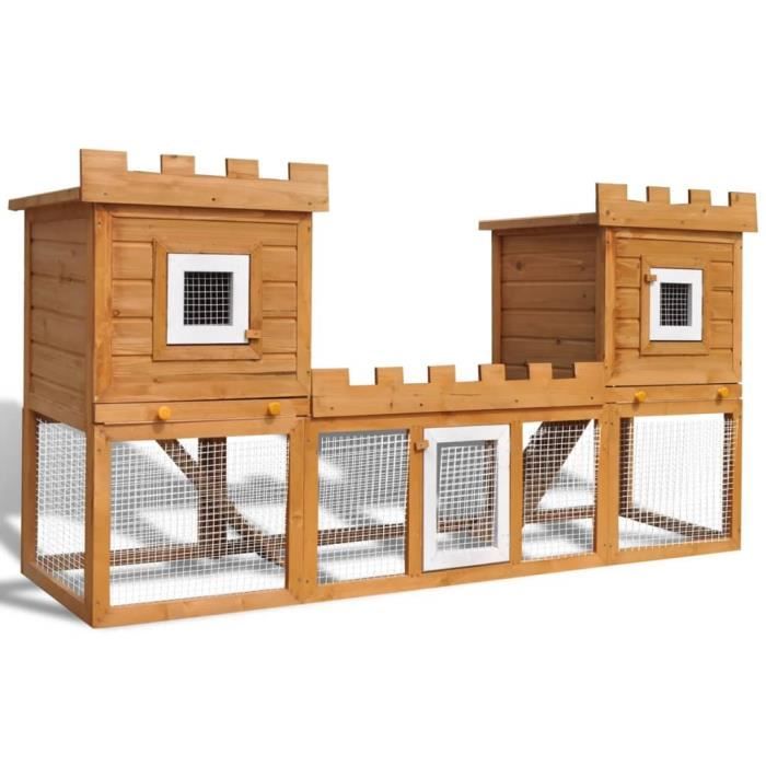 Clapier large d'extérieur Cage lapin Extérieur -Enclos poulailler Poules Lapins 192 x 50 x 101 cm (L x l x H)- avec maison double