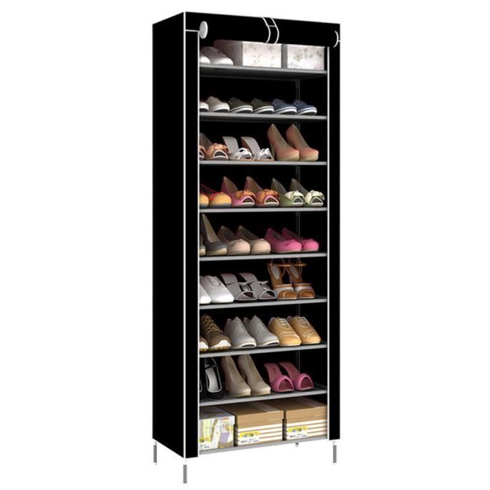 UDEAR Rangement Armoire étagères à Chaussures 10 Couches Meubles à Chaussures avec Housse Marron