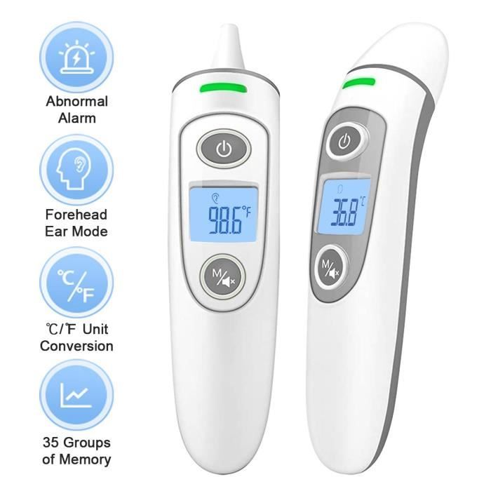 Thermomètre Frontal Infrarouge Sans Contact, Qualité Médicale pour Bébé Enfants, Alarme de Température Elevée et 3 Rétro-éclairag