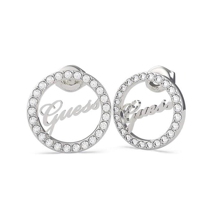 Boucled’oreille GUESS Tout autour de vous UBE20140 rhodium anneau en acier inoxydable plaqué logo cristaux Swarovski