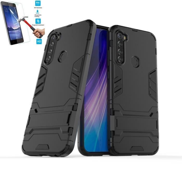 Coque Xiaomi Redmi Note 8T Anti Choc Noir + Film Verre Trempé Housse Etui Antichoc Avec Support hfs-house®