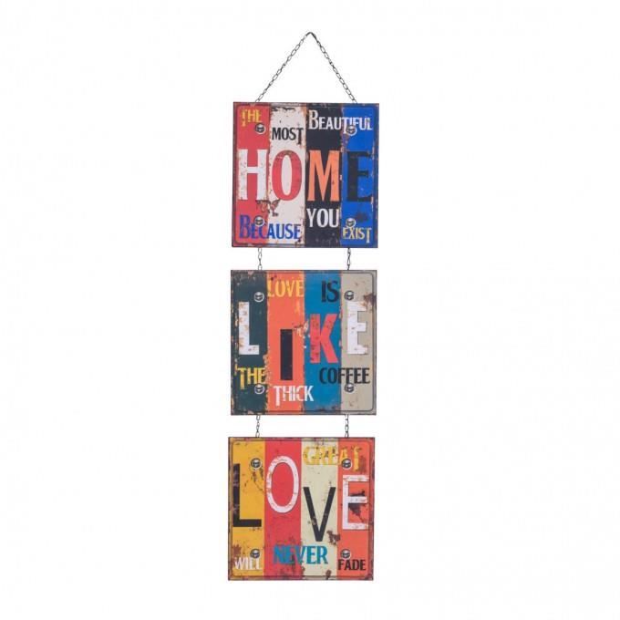 Mobili Rebecca® Plaque Decoration murale Metal 3 Panneaux Home Like Love Vintage Bar Sejour