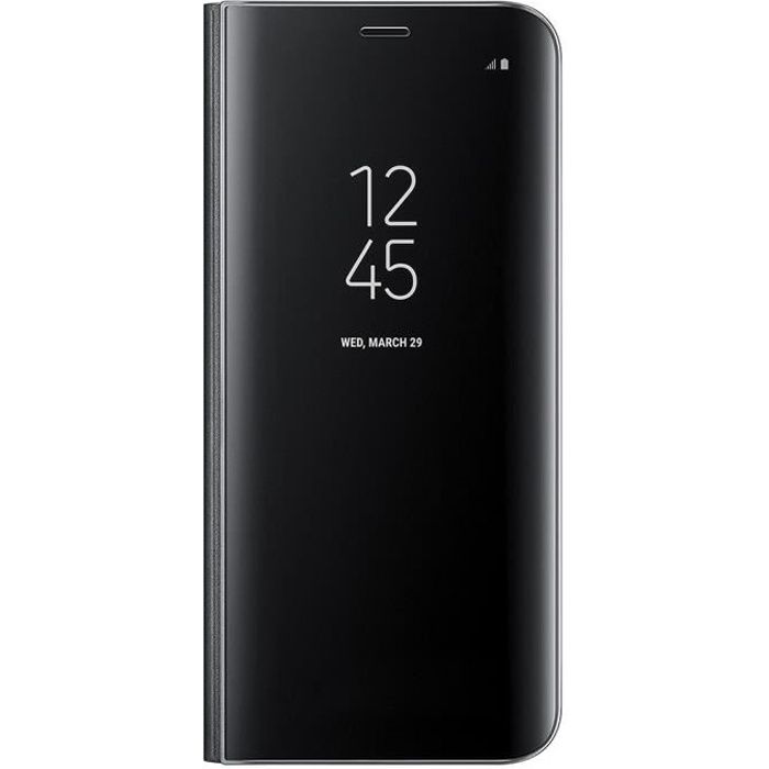 Clear View Housse Etui Samsung Galaxy S8 ,Flip Folio Ultra-Mince Translucide Miroir Smart Cover - Noir