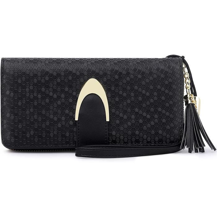 Pomelo Best Portefeuille Femme Longue Porte-Cartes Porte-Monnaie avec RFID Blocage,Parfait pour Cadeau de Noël Saint-Valentin (Noir)