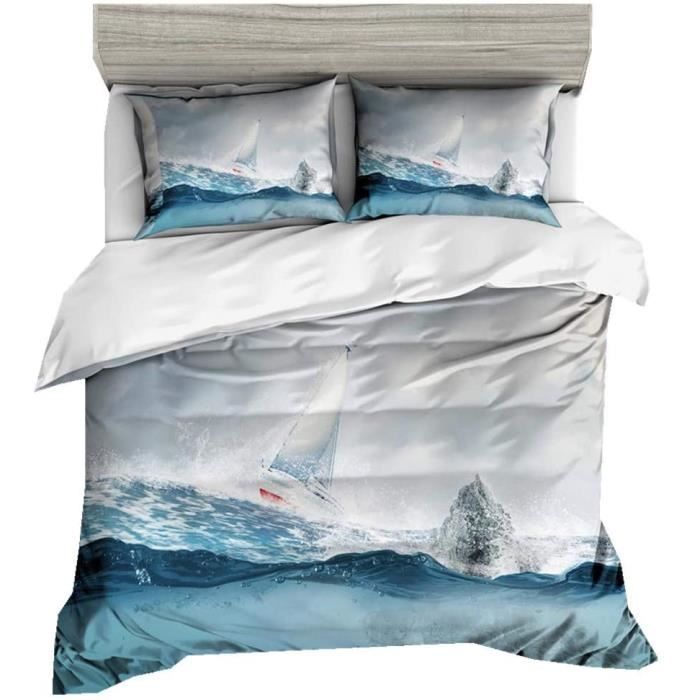 2 Personne Housse de couette Été Océan Plage Mer Vague Lever du soleil Naturel Paysages Impression numérique P200x200 cm 3 piècesSV3