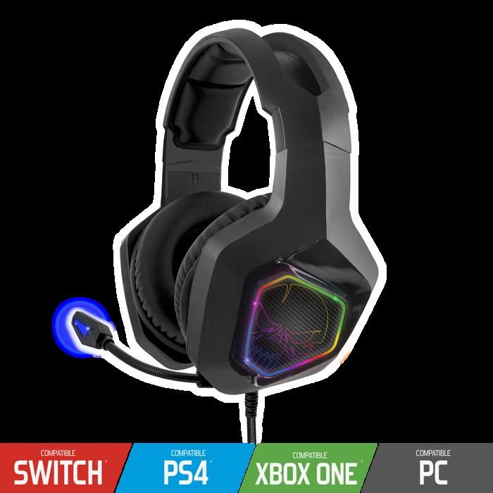 SPIRIT OF GAMER - Elite-H50 – Casque Audio Gamer Full Black - Similicuir - LED RGB - Jack 3.5mm Multiplateforme