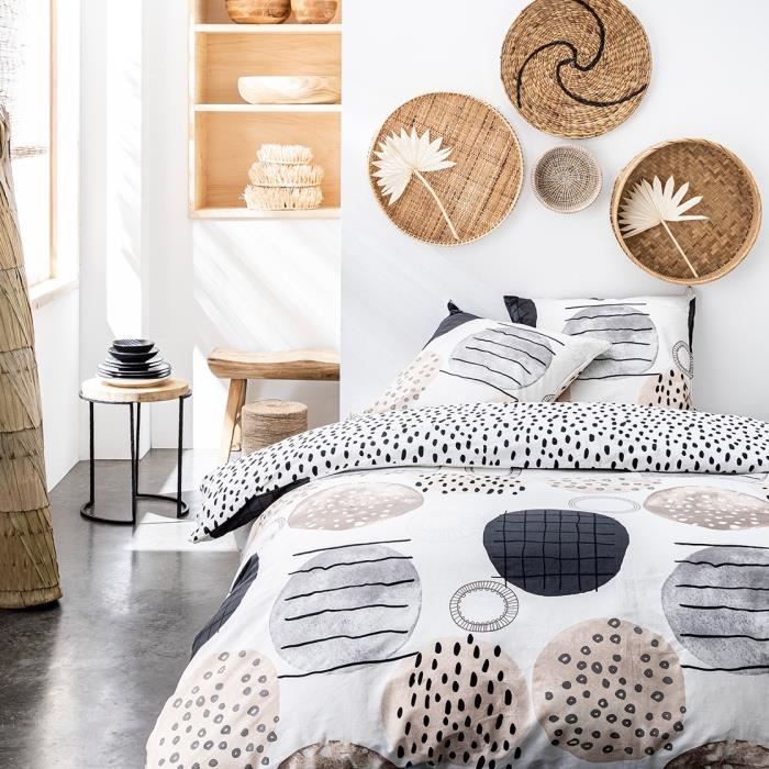 TODAY Parure de couette 100 % Coton 240x260cm SUNSHINE #3.57 - Gris et noir