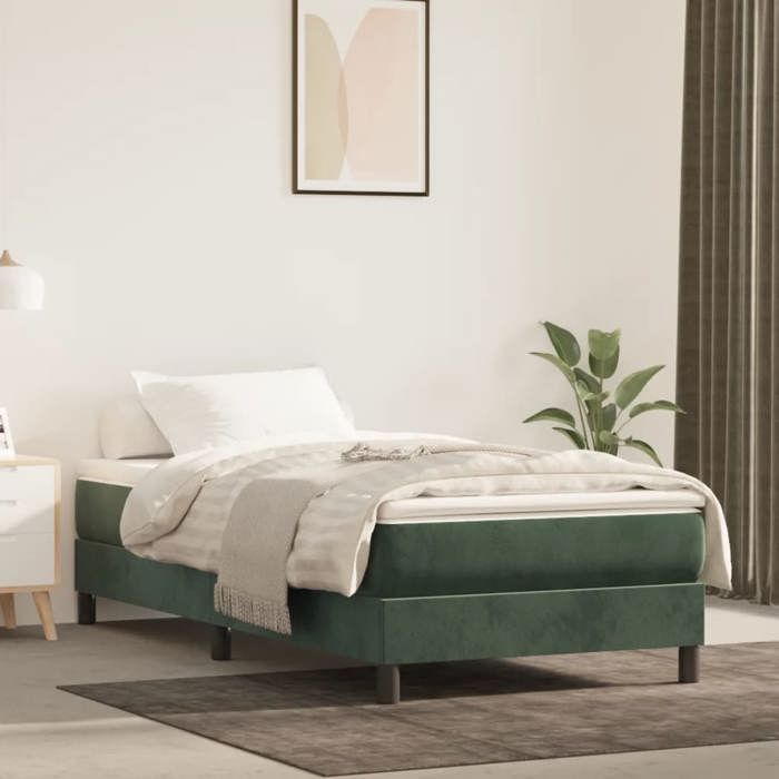 CHIC Lit Single 1 Place Sommier à lattes de lit Vert foncé 90x190 cm Velours Design58453