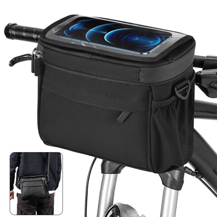 TTLIFE 5L Sacoche Velo Guidon avec Écran Tactile, Panier Vélo Avant avec Adaptateur Installation Retrait Rapides, Sac Velo Avant
