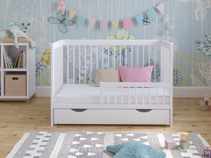 Lit Evolutif Enfant Lit Bébé Évolutif Love For Sleep 140x70cm - Transformable Avec Barrière En Bois Blanc Alex Lit Bébé évolutif Bois