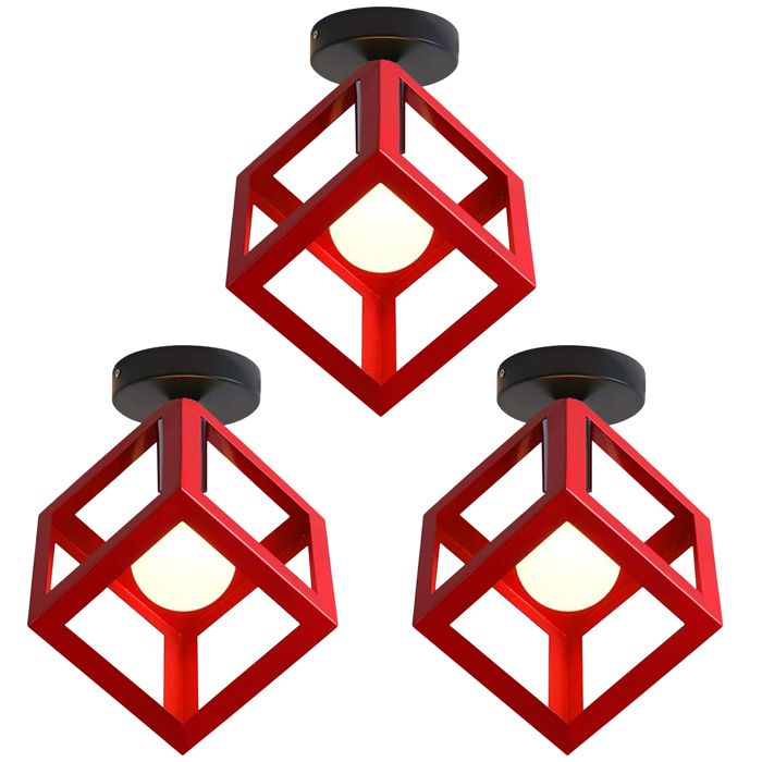 SNOGOLD 3PCS Plafonnier E27 Luminaire Moderne Lustre Abat-jour Ø16cm Forme de Cube Rouge en Métal Éclairage pour Chambre Salon