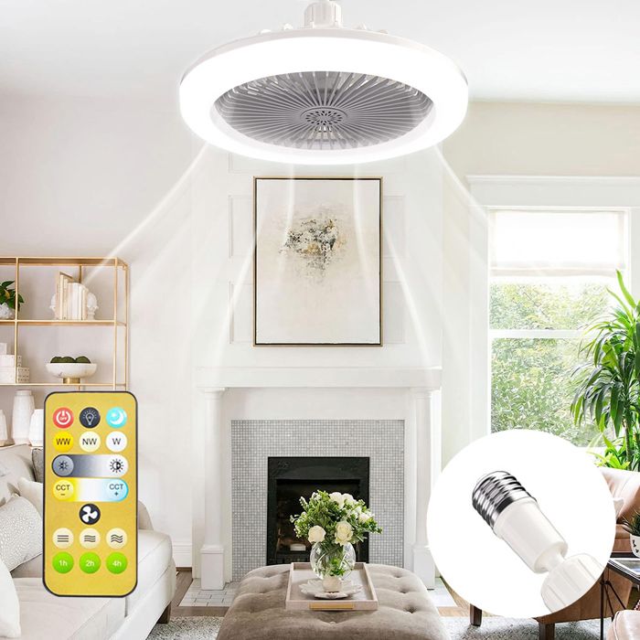Luminaire Ventilateur Plafonnier de Plafond avec Télécommande Dimmable E27 Lustre Silencieux - Grau Ø25cm - pour Chambre Salon - Serbasic