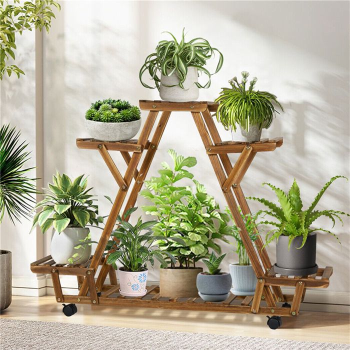 Porte Plantes en Bois - Étagère à Fleurs à 4 Niveaux - Support pour Pot de Fleur 91x25x81cm pour Salon Balcon Terrasse