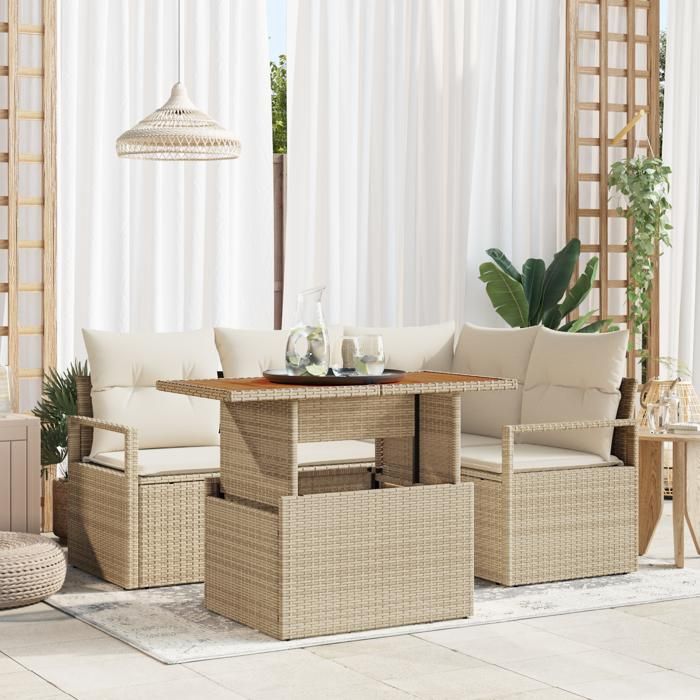 vidaXL Canapé de Jardin 5 pièces avec Coussins Rattan - vue 3