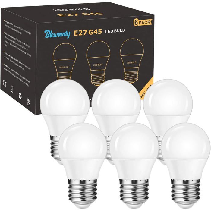 Ampoule E27 LED Blanc Froid 6500K 500LM 5W Ampoules LED Équivalent Halogène 40W G45 Petite Globe P45 Ampoule Économie Dénergi 6PCS