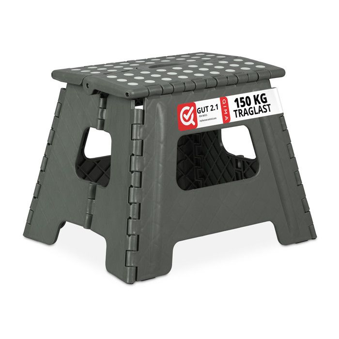 2x Tabourets pliants taille L portable escabeau de salle de bain 120 kg plastique 32 5 cm de haut gris clair