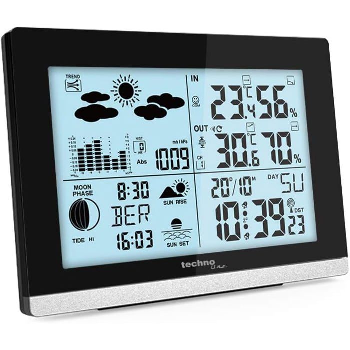 Techno Line WS 9450 Stazione Meteo Con Orologio Radiocontrollato, Temperatura E Umidità Interna - Nero - 3