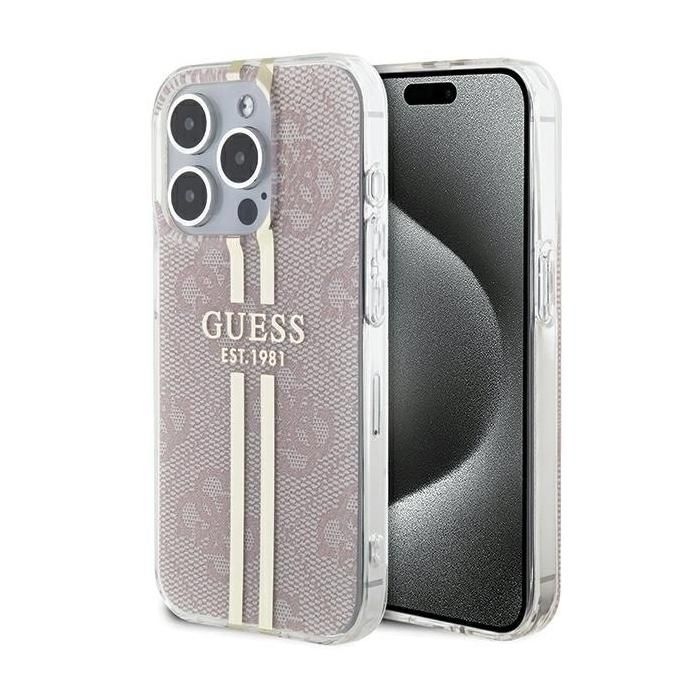 Coque Rigide Guess Pour Iphone 14 Pro Max 67 Pouces Iml 4G Rayures Dorées Et Roses