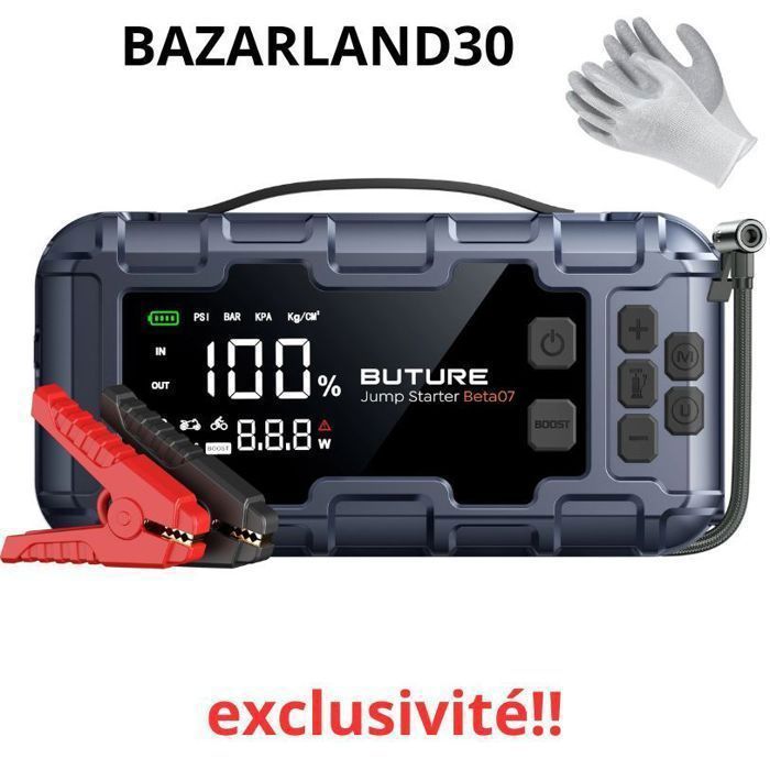 Booster Batterie Voiture Avec Compresseur à Air Portatif Électrique 10