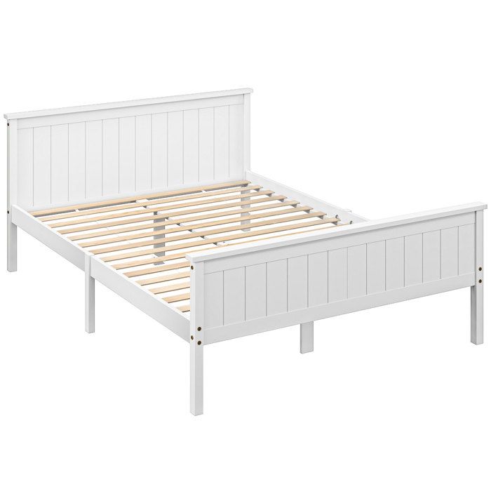 Cadre de lit - HOMCOM - 140 x 200 cm - simple - sommier à lattes tête et pied inclus - assemblage facile - en bois massif - blanc Cadre de lit - HOMCOM - 140 x 200 cm - simple - sommier à lattes tête et pied inclus - assemblage facile - en bois massif - blanc