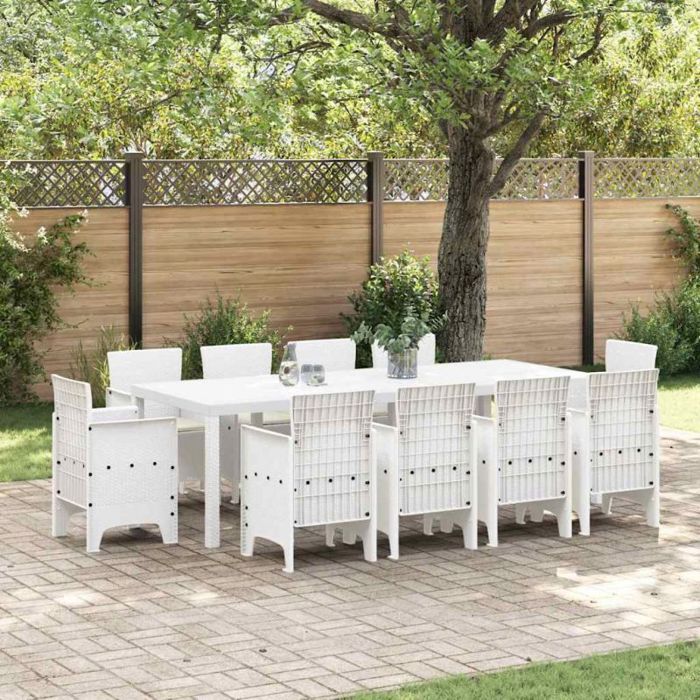 Ensemble table chaise de jardin Vidaxl Ensemble de salle à manger pour jardin 11 pcs Blanc Rattan Polt