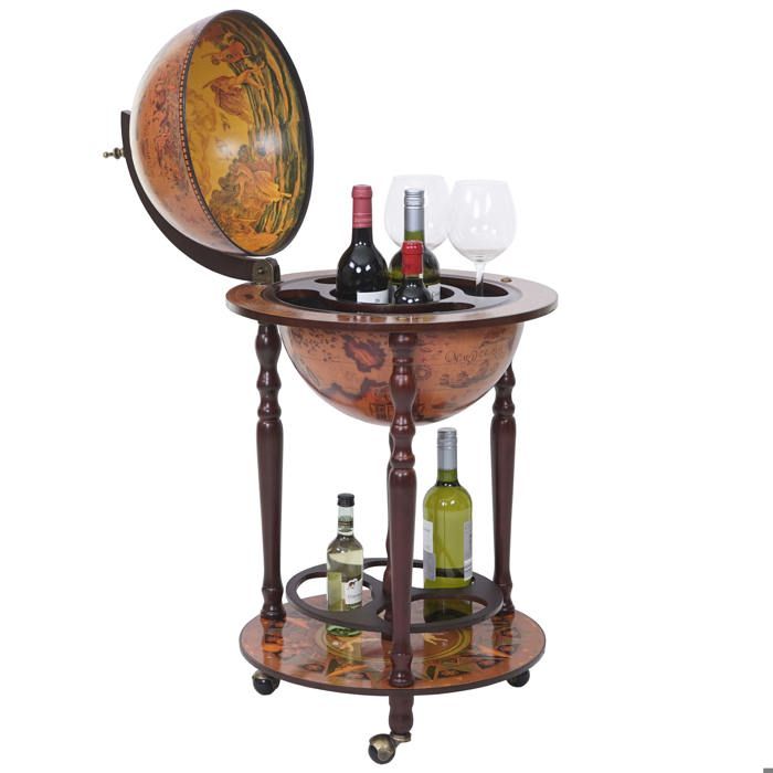 COSTWAY Bar Globe Terrestre Vintage En Bois D'Eucalyptus - Mappemonde Porte-Bouteilles Minibar Roulant Style 16e Siècle