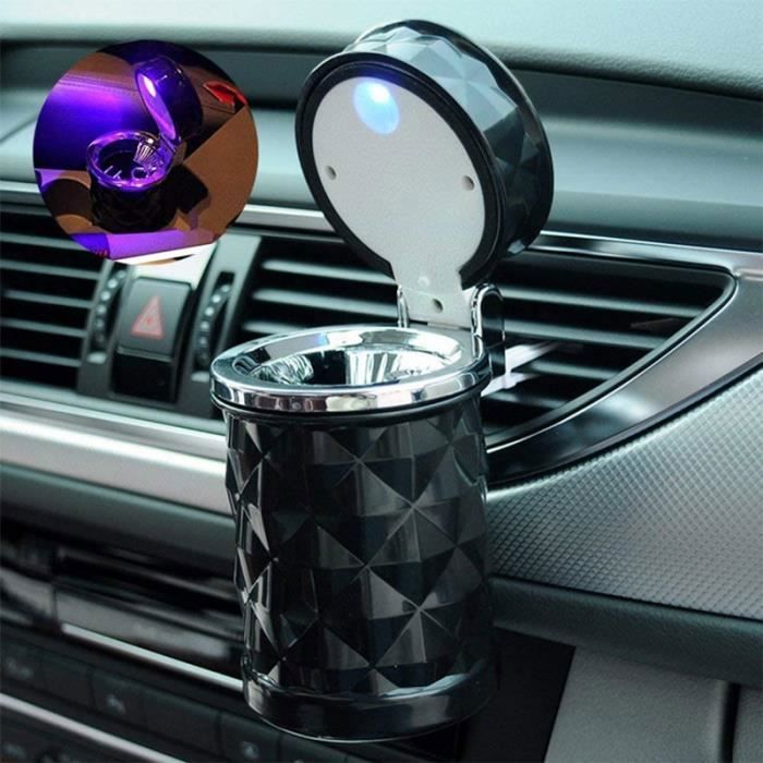 Cendrier Voiture Avec Couvercle - Portable, Anti-odeur, LED, Pour Porte-gobelet, ABS Et Métal