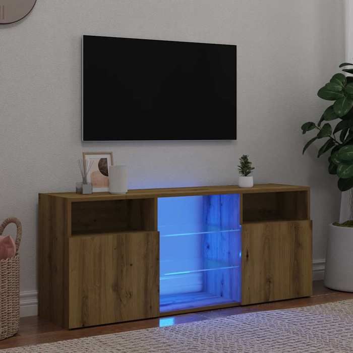 Meuble TV modèle Chêne artisanal - 120 x 30 x 50 cm - Bois dingénierie qualité supérieure