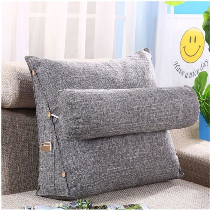 Coussin de Lecture - Triangulaire - Lin - Soutien Dos et Nuque - Gris Foncé - 45x45x20cm