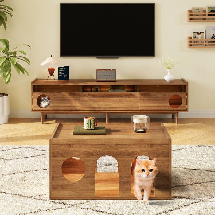 Meuble TV + table basse ensemble de meubles combinés pour salon ensemble de meubles TV 2 pièces meuble TV avec panier pour chat