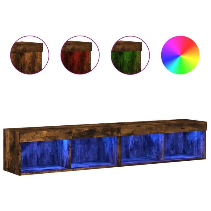 Promotion NoëlMeubles TV avec lumières LED - 2 pcs - chêne fumé - 80 x 30 x 30cm FR07_ 3298543