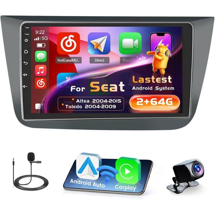 Poste Radio 2G+64G 9 Android 15 pour Seat Altea/Toledo avec Carplay/Android Auto