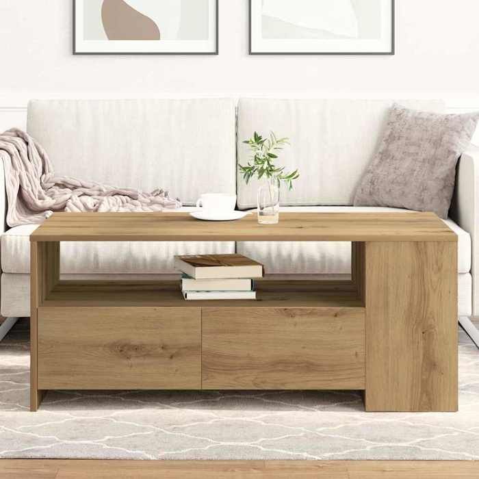 Table basse avec tiroir - vidaXL - Chêne artisanal - 102x55x43 5 cm - Avec tiroir - 3 étagères - Bois dingénierie
