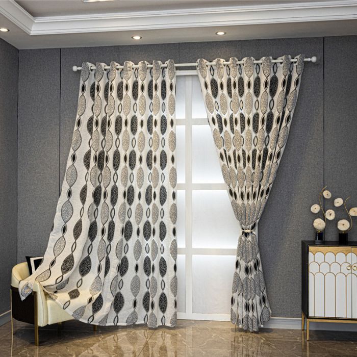 Rideaux occultants en jacquard transparent motif chevrons noir et blanc 140 x 215 cm lot de deux