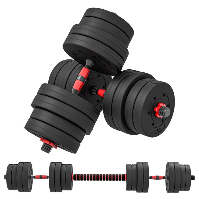 Ensemble dhaltères courtes - HOMCOM - total 30 kg - 2 en 1 - poids réglable - barres incluses - entraînement musculaire - noir
